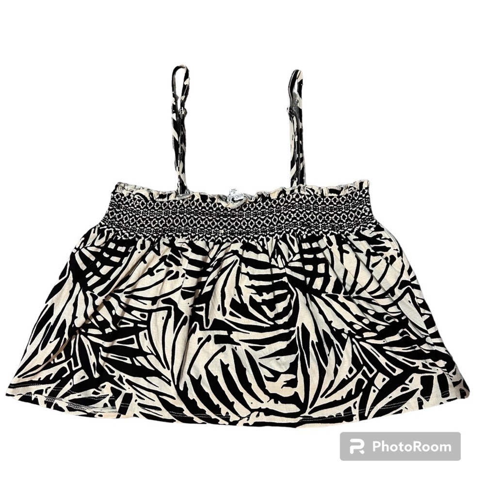 Patrons of Peace Cream and Black Smocked Crop Top Medium